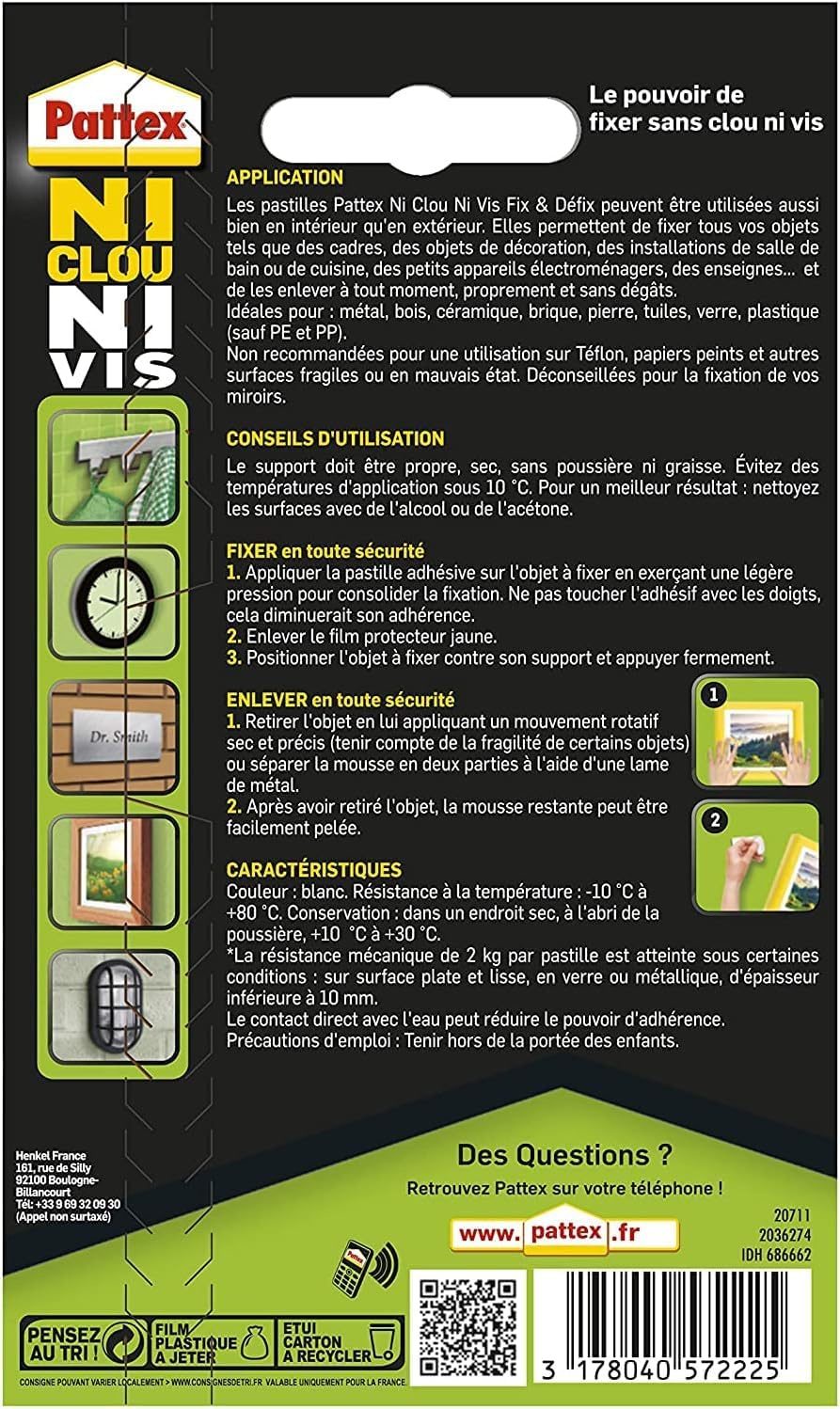 pattex-ni-clou-ni-vis-fix-d-fix-pastilles-d-montables-x10 image 2