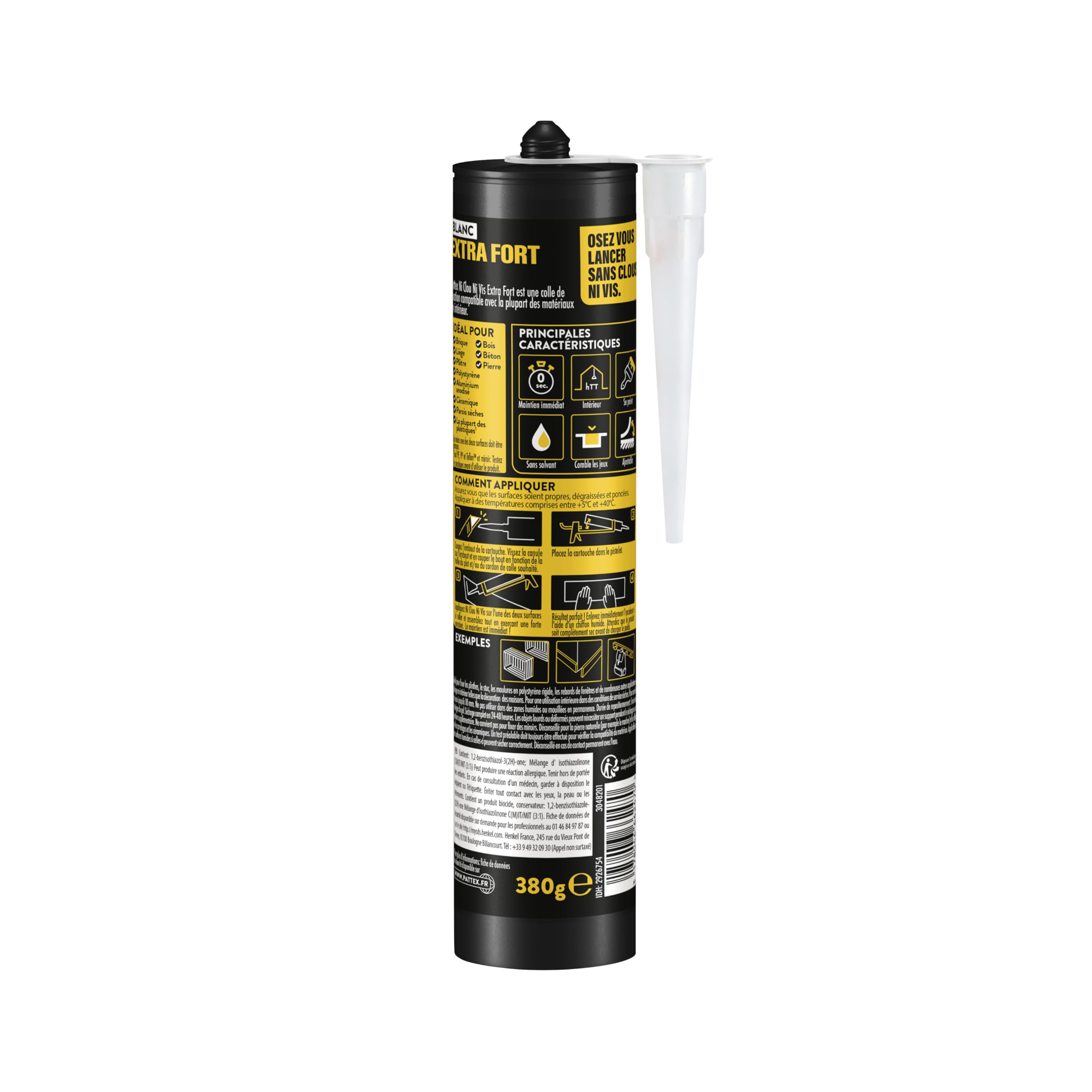 pattex-ni-clou-ni-vis-extra-fort-colle-de-fixation-cartouche-380g-blanc image 2