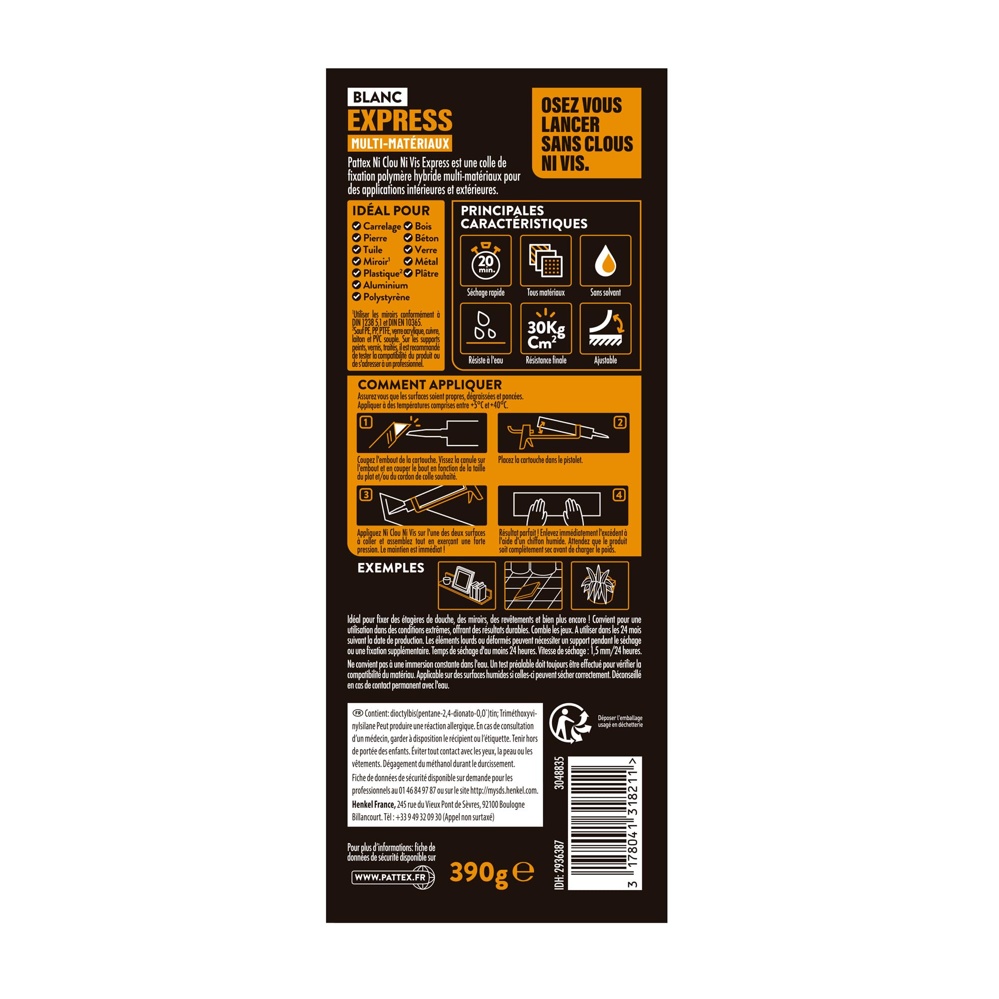 pattex-ni-clou-ni-vis-fix-express-blanc-cartouche-390-g image 2